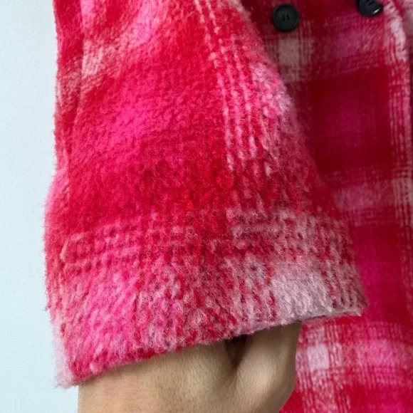 Avec Les Filles Pink Plaid Blazer Coat Maximalist Cozy Winter Anthropologie - Picture 6 of 11